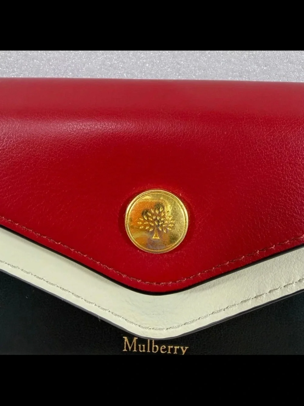 Mulberry Tri-Color Leather Envelope Wallet - Red, Black & Cream